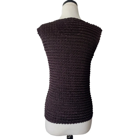 NICOLA Vintage Y2K Dark Brown Popcorn Crinkle Stretch Sleeveless Tank Top L - Picture 2 of 8